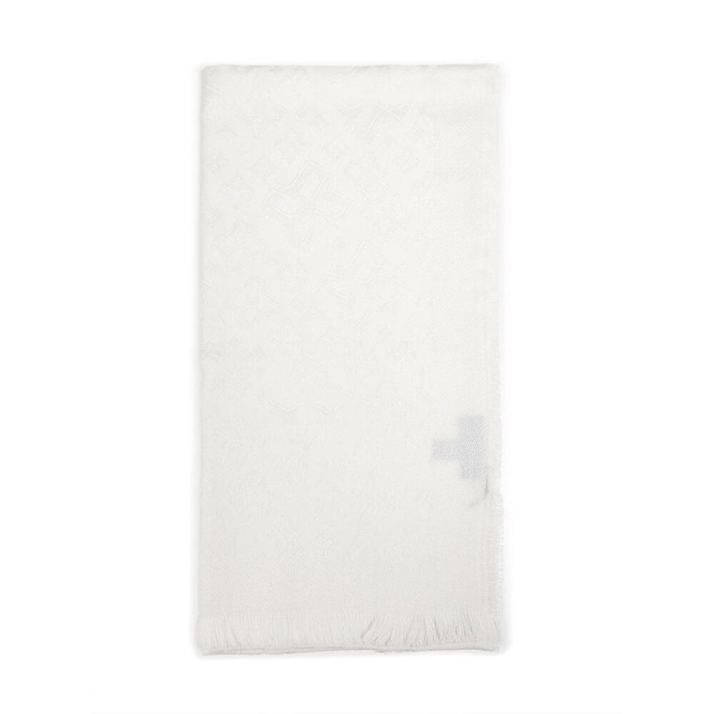 Tagliatore Men White Jacquard Virgin Wool Logo Scarf